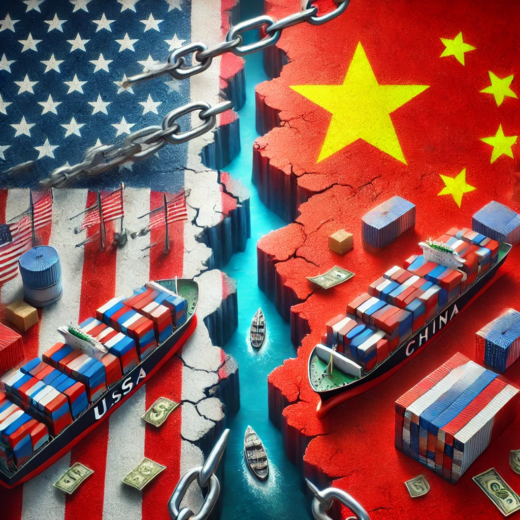 미국과 중국 관세 전쟁에 연관된 사진.