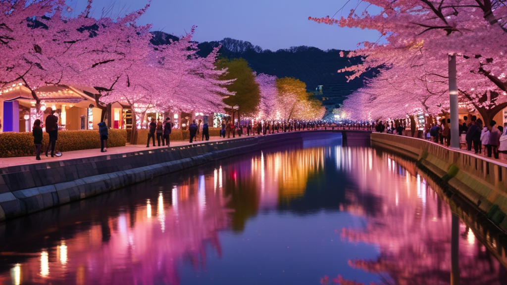 홍제천이 흐르는 양옆의 벚꽃의 아름다운 전경