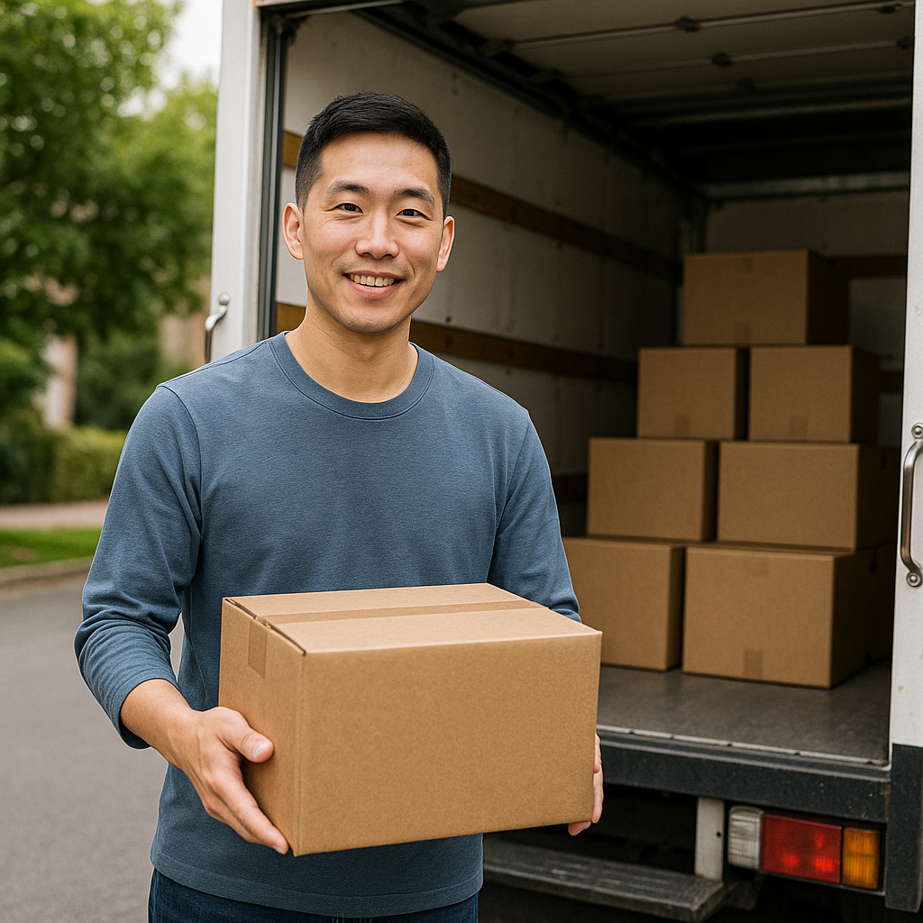 이사 트럭에 짐을 싣는 남성