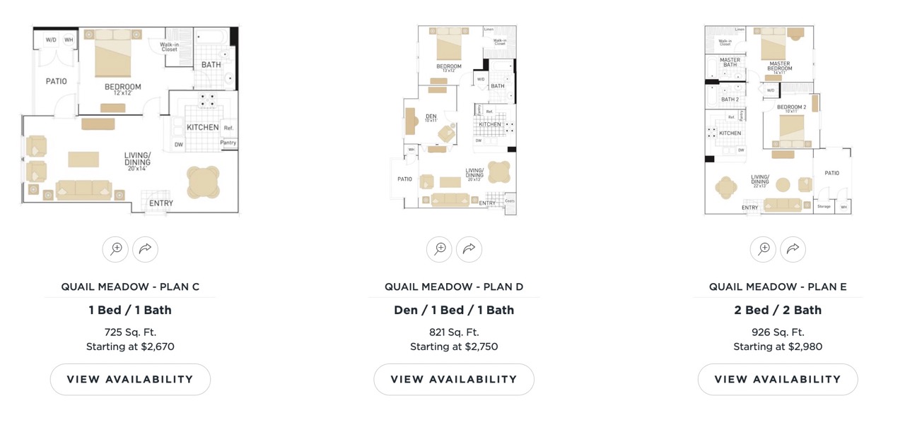 캘리포니아 여행 - 아파트 크기별 옵션