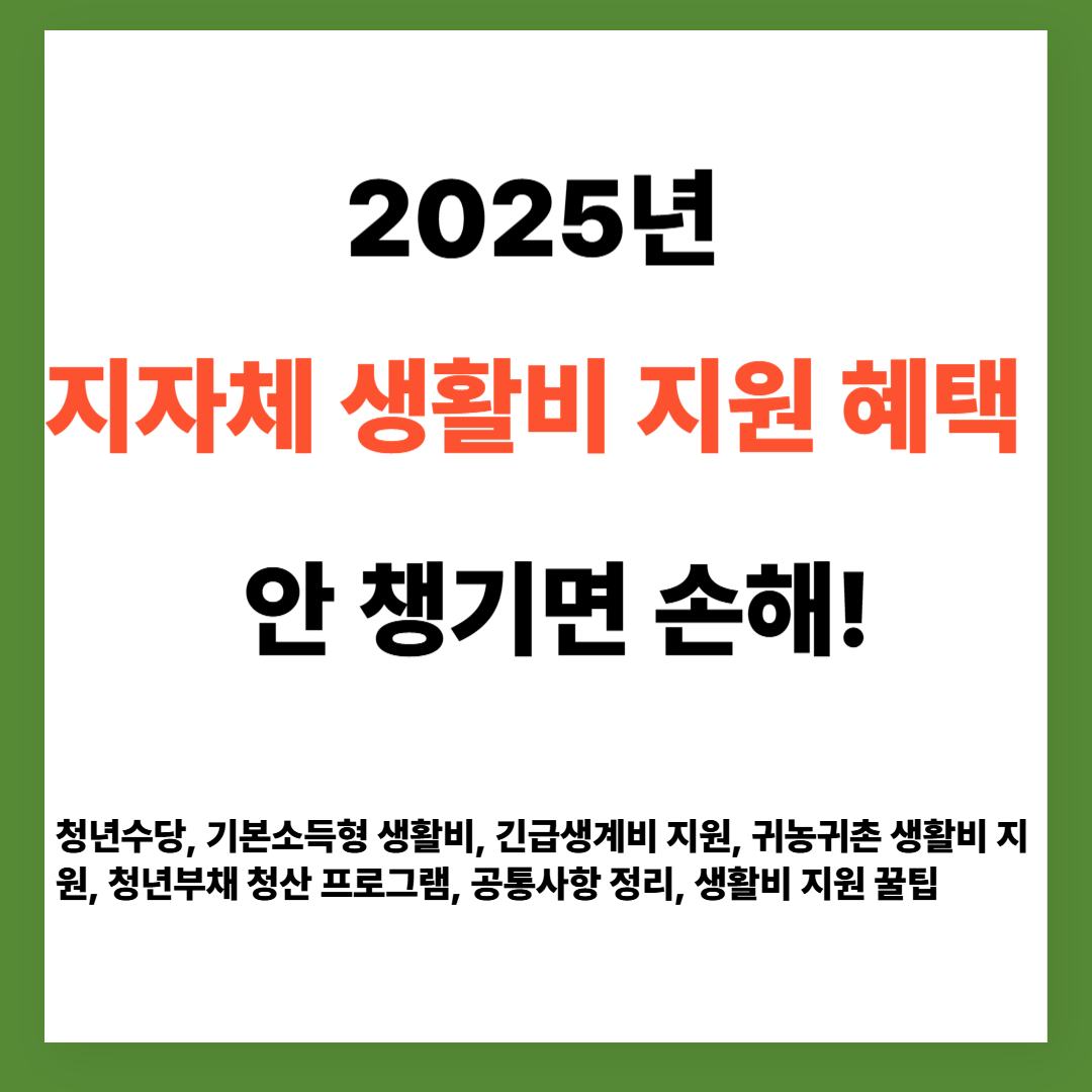 2025년 지자체 생활비 지원 혜택, 안 챙기면 손해!