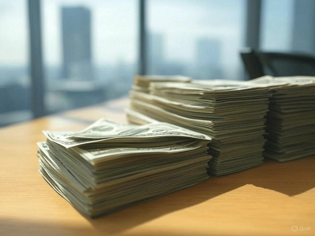 쌓여이는 현금 뭉치