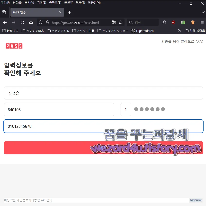 가짜 PASS 정보 입력