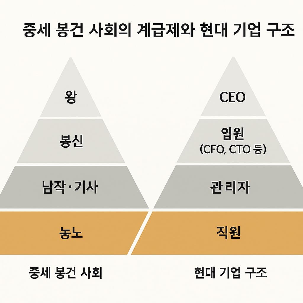 피라미드 형태의 중세 봉건 사회의 계급제와 현대 기업 구조