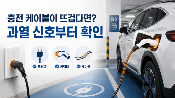 케이블 과열 시 플러그·커넥터·케이블 점검 요소를 안내하는 이미지