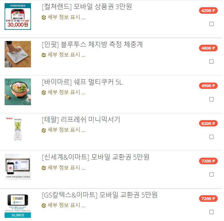 포인트별 상품 목록-2