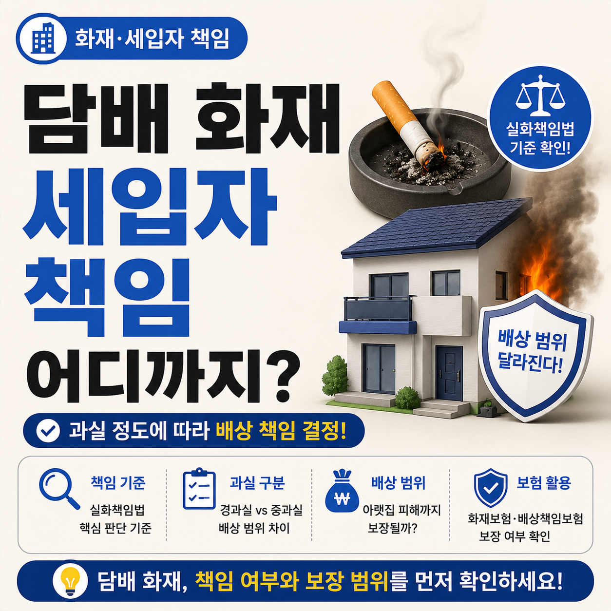 담배꽁초로 인한 화재와 세입자 책임을 나타내는 이미지