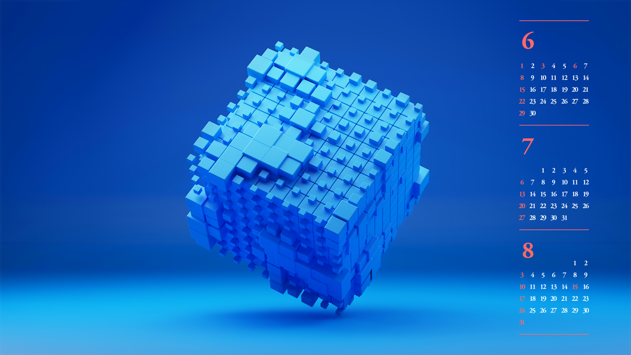 02 파란색 큐브 B - 2025년7월 노트북배경화면