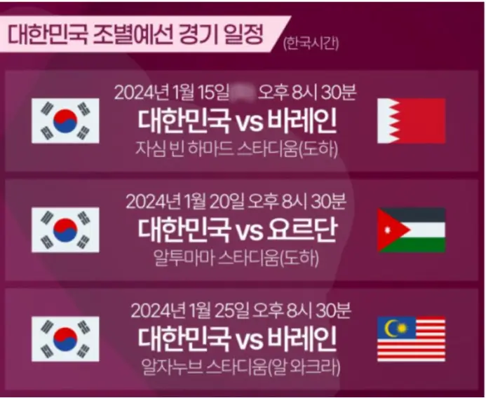 2024 아시안컵 경기일정