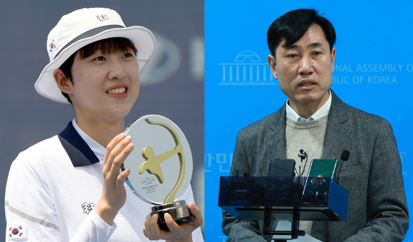 대한민국 양궁 국가대표 출신 안산(왼쪽)이 특정 업체를 두고 '매국노'라는 발언을 해 업체 대표가 피해를 호소한 가운데 하태경 국민의힘 의원(오른쪽)이 발 벗고 나섰다. [사진=뉴시스]