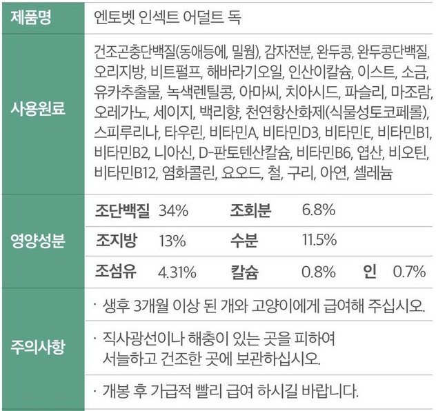 엔토벳(ENTOVET) 어덜트 독 인섹트 건식 사료
