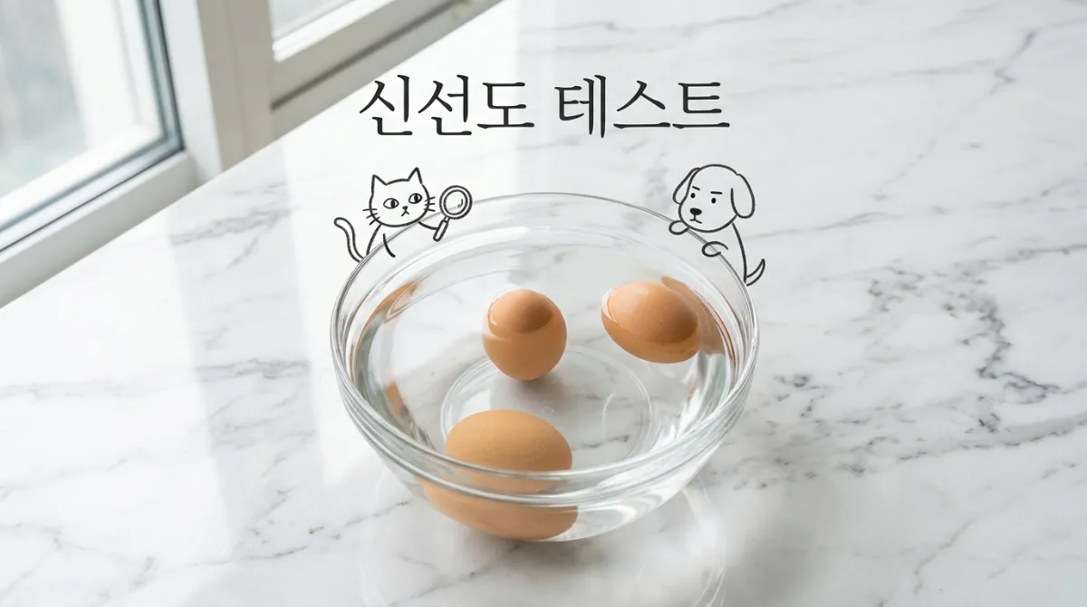 물에 띄운 계란 신선도 테스트 - 계란이 가라앉는 정도로 신선도 판별