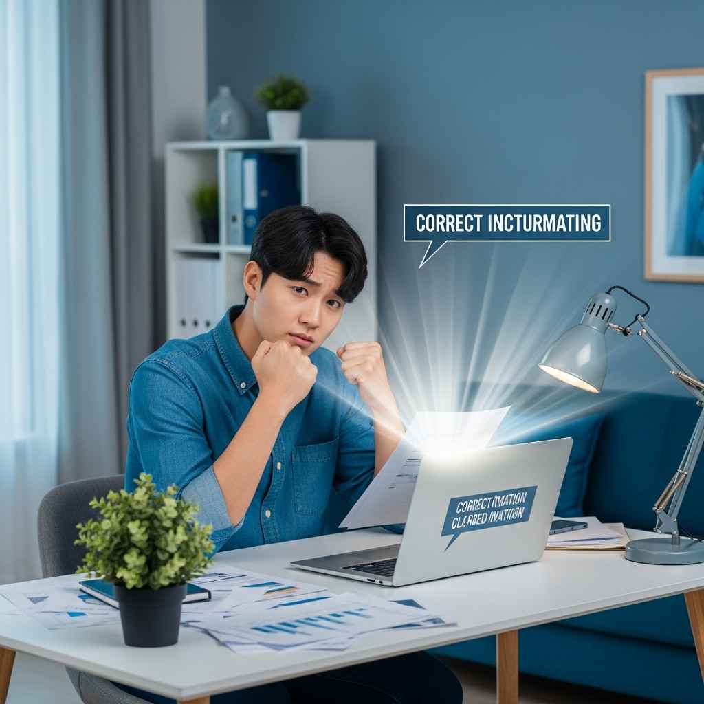 청년월세 지원금 신청 서류와 노트북 앞에서 오해를 풀며 안도하는 청년