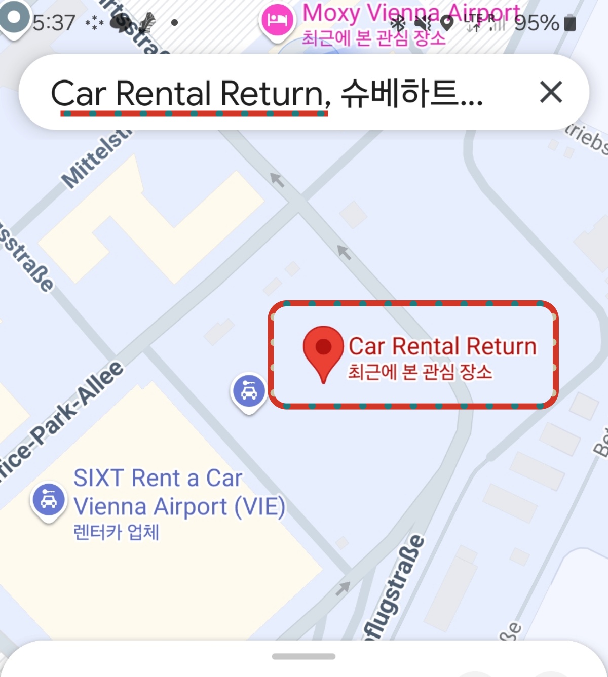 비엔나공항-Car-Rental-Return-구글맵