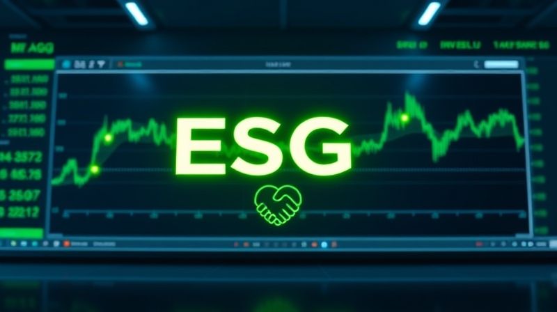 ESG 글자가 보이는 주식 거래 플랫폼 디지털 화면