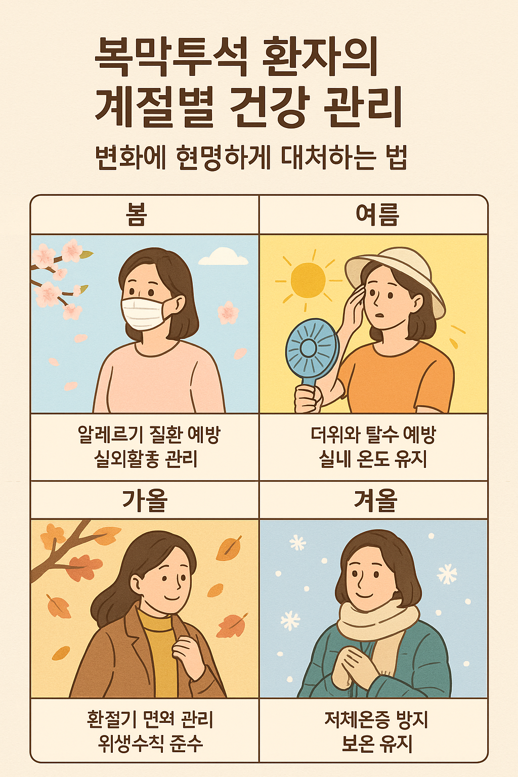 복막투석 환자의 계절별 건강 관리: 변화에 현명하게 대처하는 법
