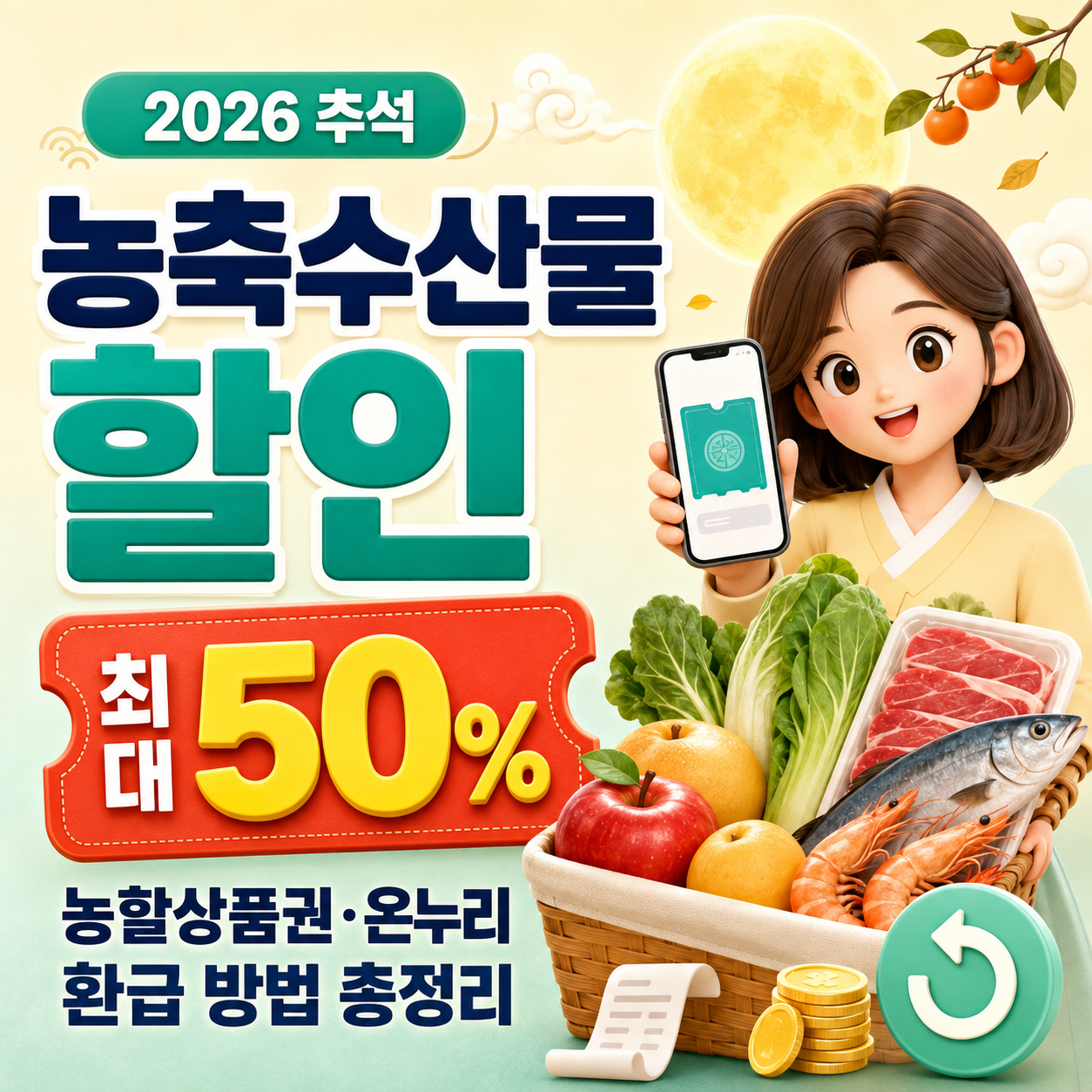 2026 추석 농축수산물 할인 총정리｜최대 50%&middot;농할상품권&middot;온누리 환급 방법