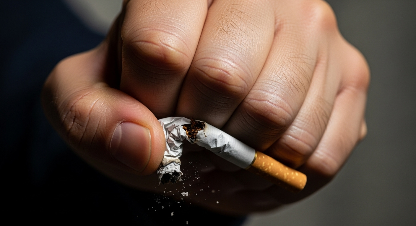 담배를 버리는 남성의 손 클로즈업