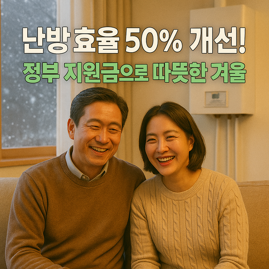 겨울철 거실에서 난방 온기로 미소 짓는 부부