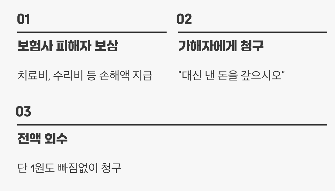 '구상권', 보험사가 대신 내준 돈을 돌려받는 권리