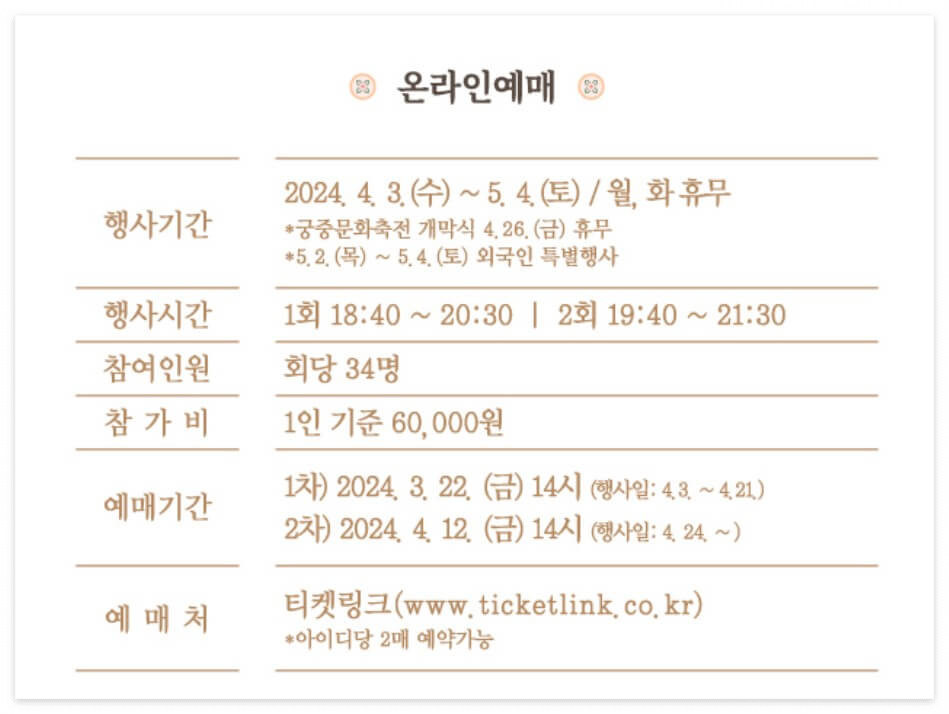 경복궁 별빛야행 예약 티켓 예매 티켓링크 2024