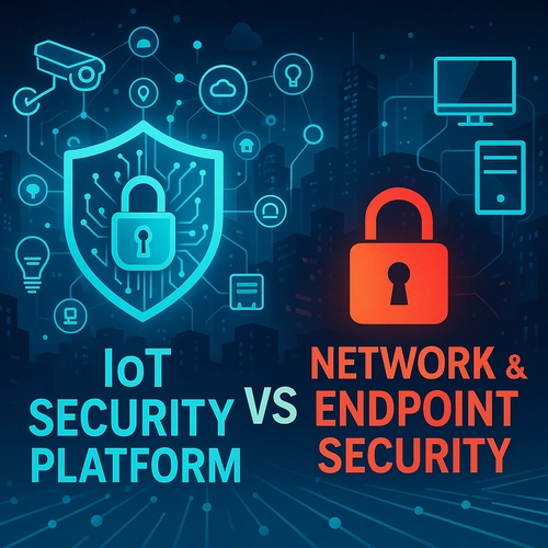 2026년 IoT 보안 플랫폼과 네트워크&middot;엔드포인트 보안을 대비한 미래형 사이버 보안 일러스트