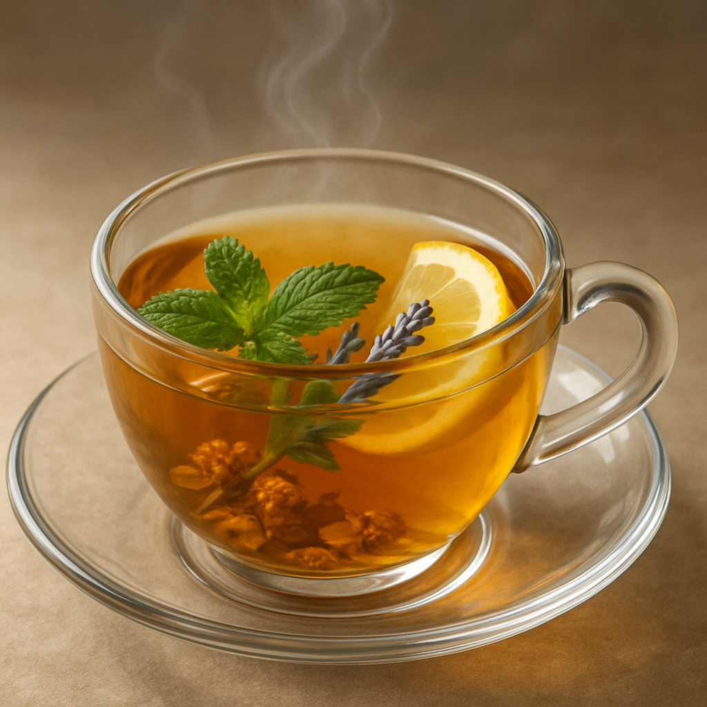 찻잔에 담긴 따뜻한 허브차