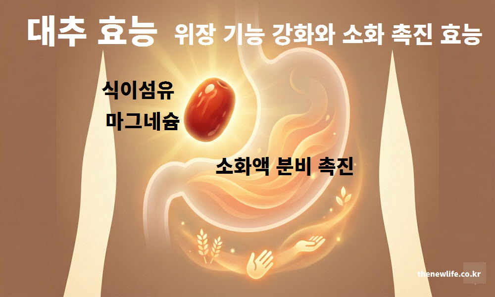 대추 효능의 위장 기능 강화와 소화 촉진 효과를 설명하는 이미지