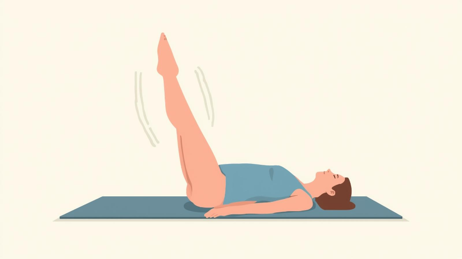 요가 매트 위에서 스트레칭하며 부종을 완화하는 장면