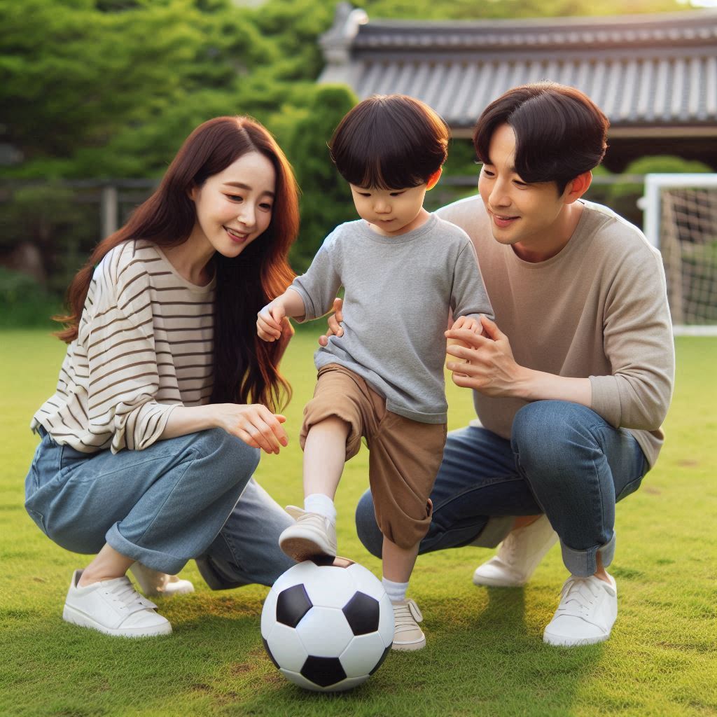 학령전기의 아동이 공놀이를 하고 있는 모습