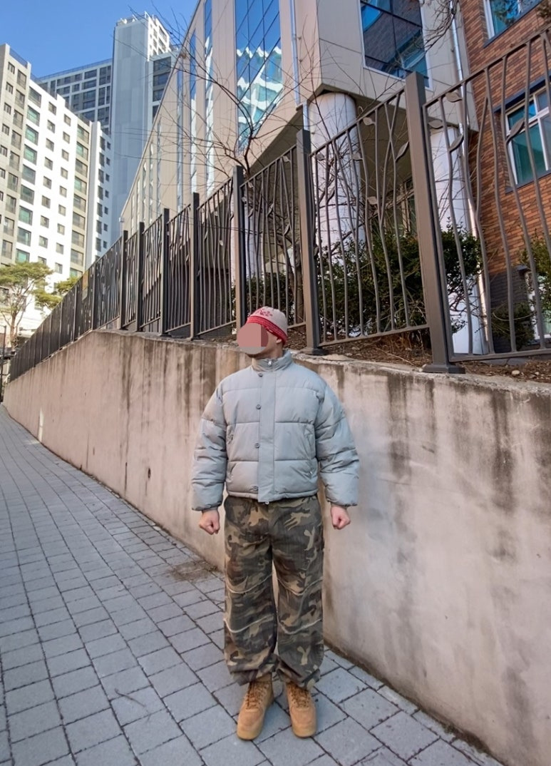 데일리룩('26. 3. 7.)오가프 노르딕패턴 빈티지 울 니트 비니, 세컨모놀로그 더블어드저스트버튼 숏 패딩 점퍼, 테이크이지 카모 카모플라쥬 팬츠, 나이키 에어포스 미드 된장 1