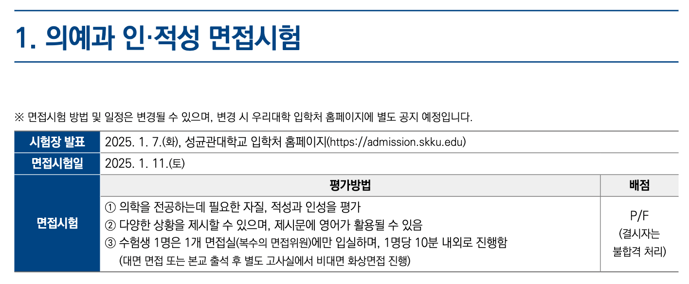 2025성균관대 정시 면접시험