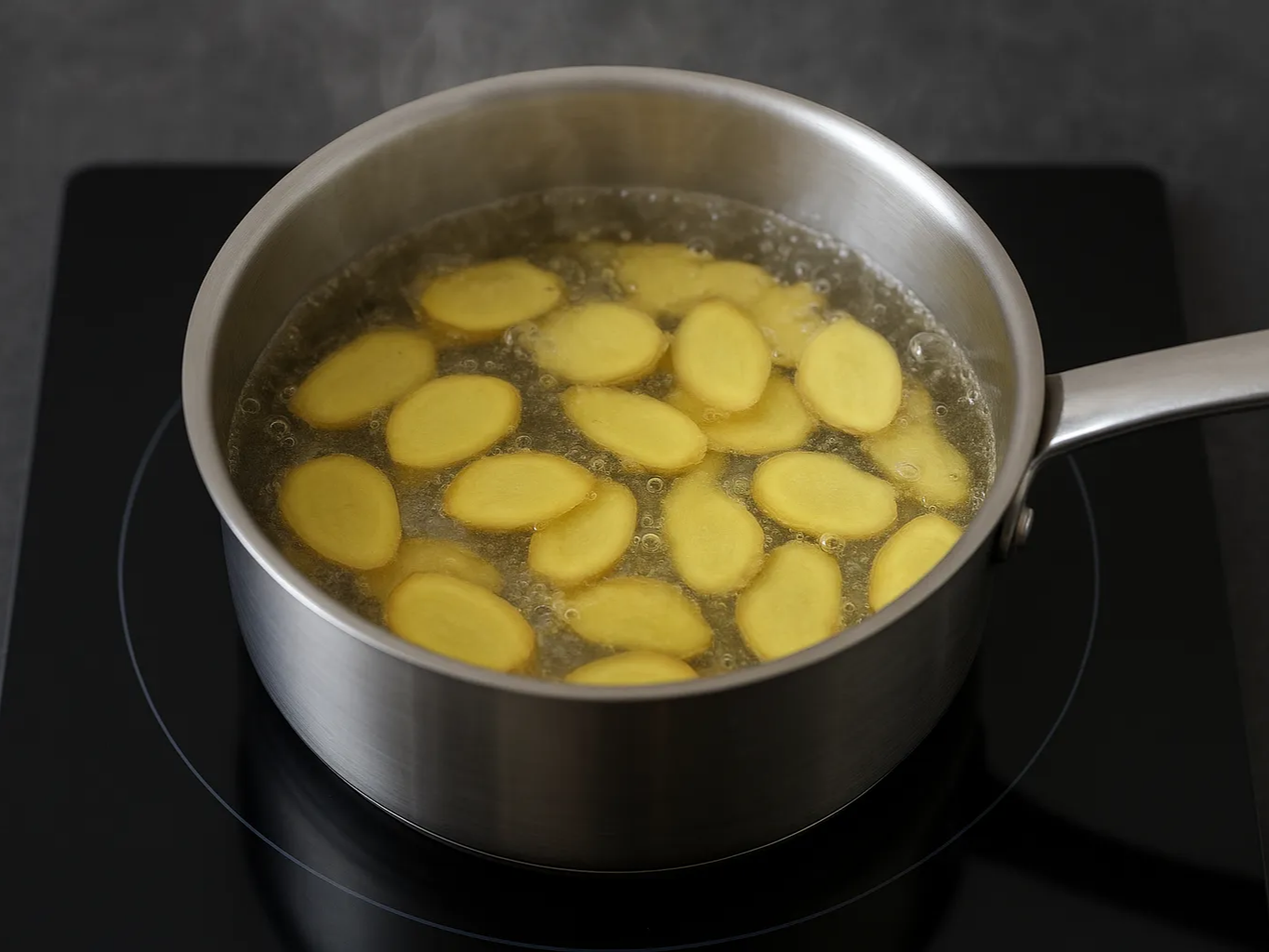 생강과 물 넣고 끓이는 모습