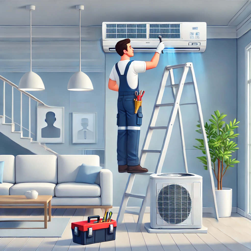 에어컨 점검하는 기사 사진