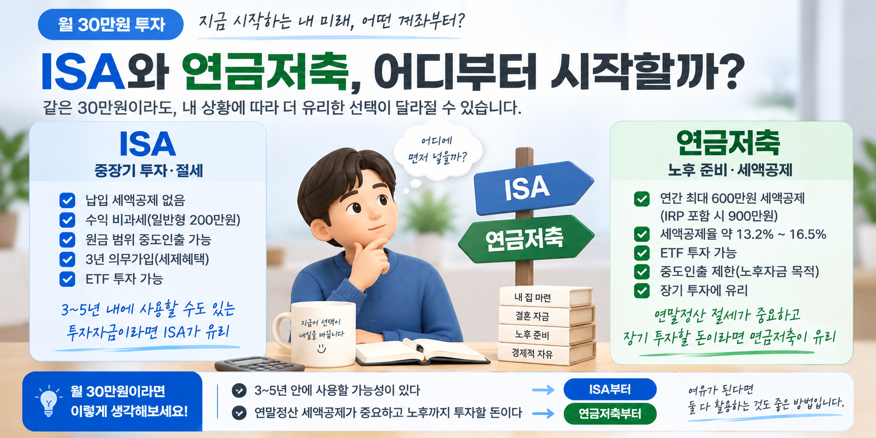 월 30만원 투자 시 ISA와 연금저축 우선순위 비교 이미지