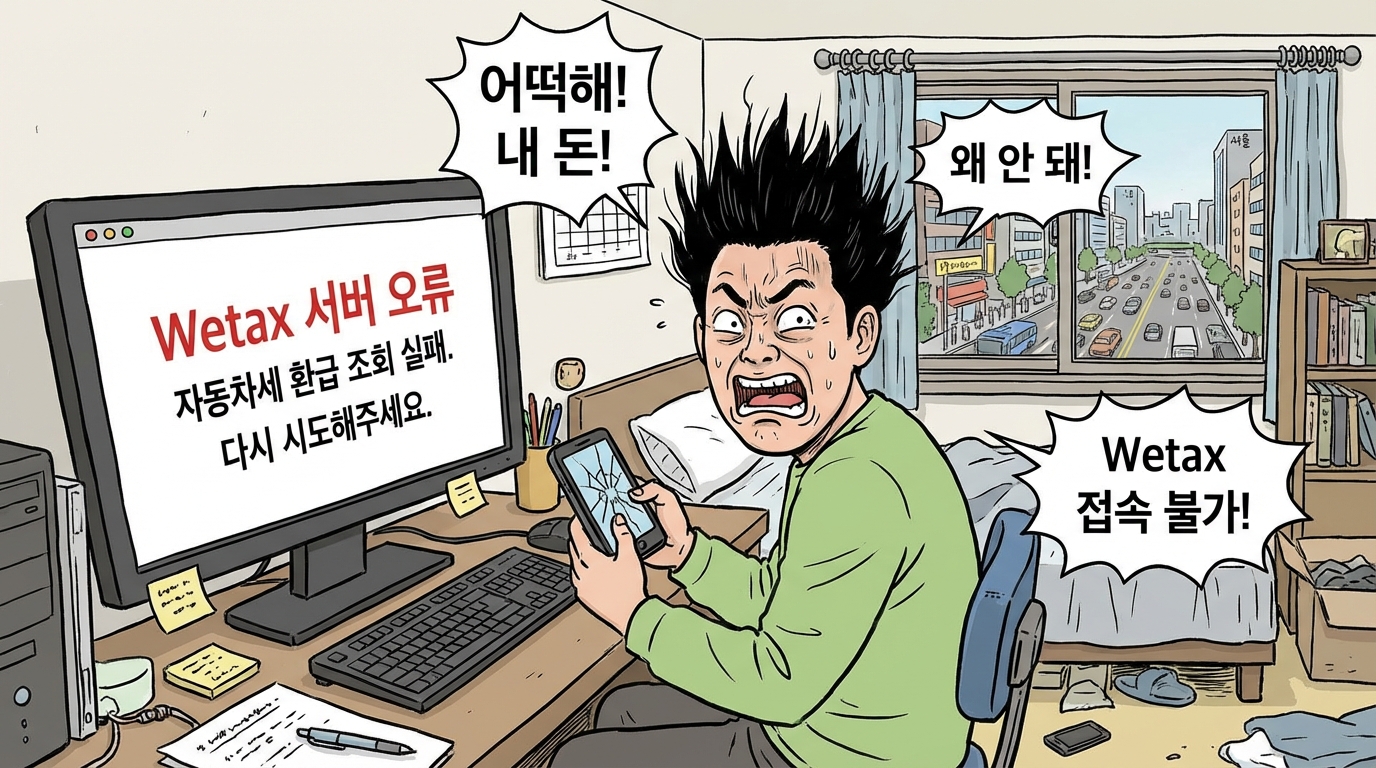 위택스 자동차세 환급 조회 오류 해결을 위한 기술 지원 일러스트