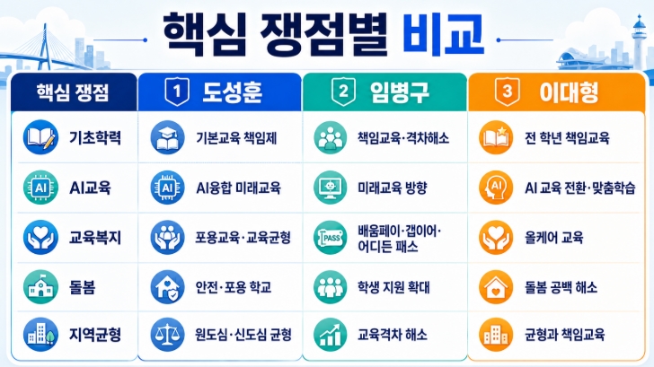 2026 인천교육감 후보 공약 비교 도성훈 임병구 이대형 핵심정리