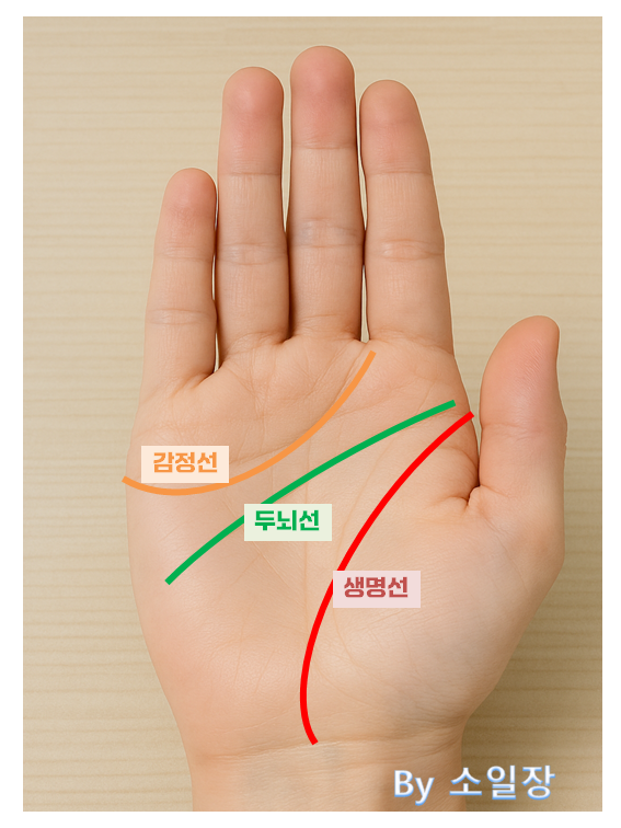 손금이미지 감정선,두뇌선,생명선