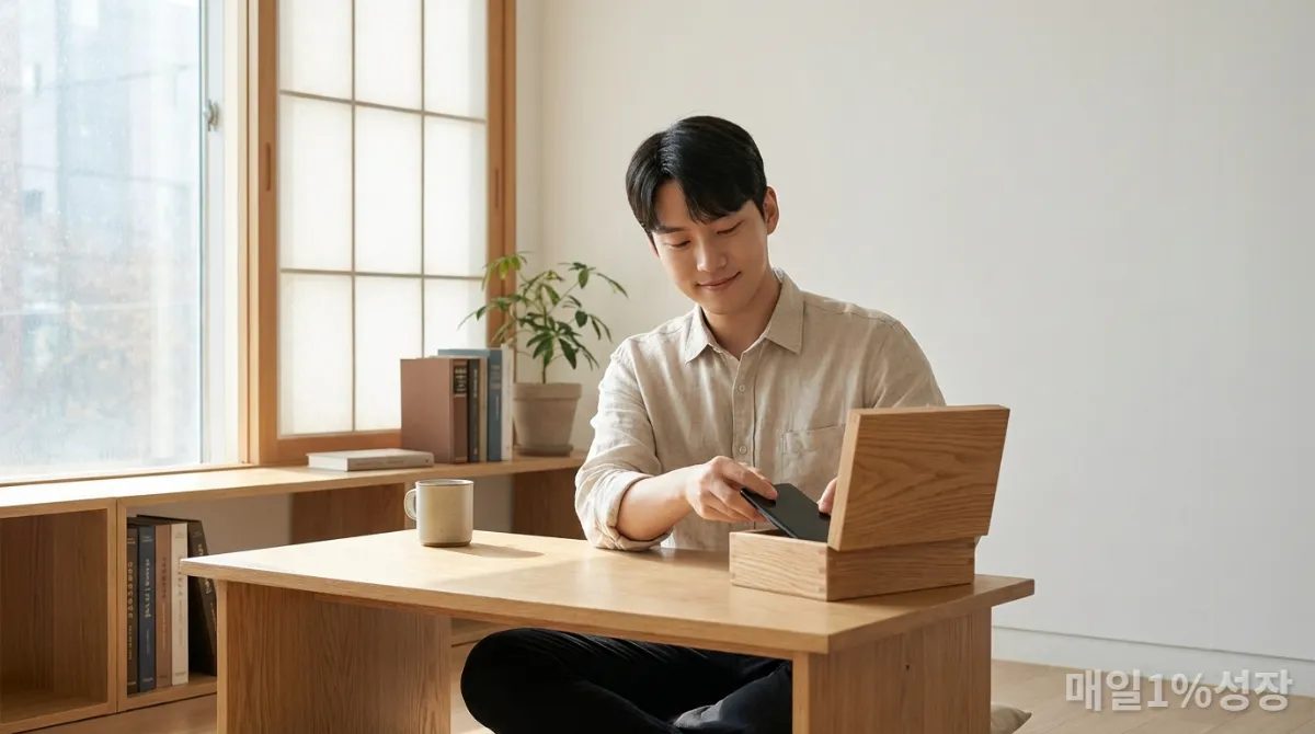 스마트폰을 내려놓고 디지털 디톡스를 실천하는 한국 남성