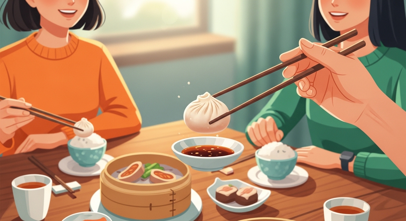 친구들과 함께 음식을 먹는 이미지