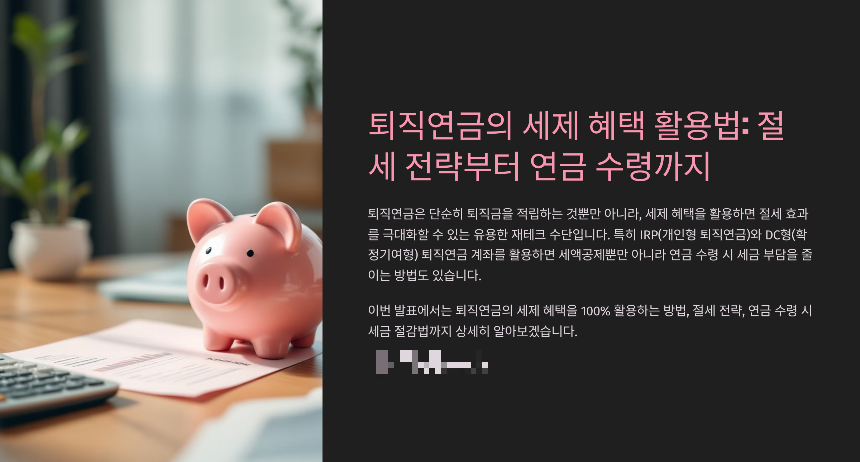 퇴직연금의 세제혜택 활용법 절세-전략부터 연금 수령까지
