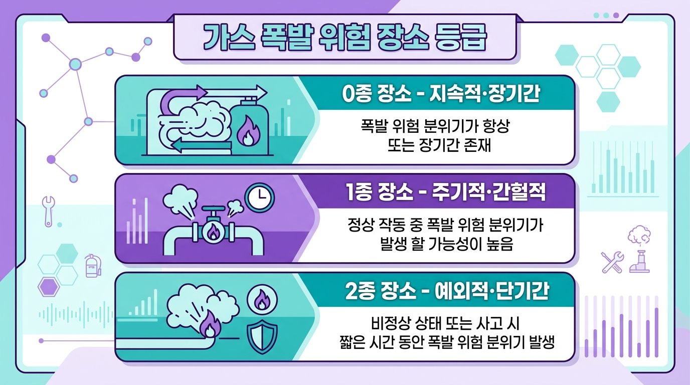 가스폭발위험장소 등급(0종&middot;1종&middot;2종)을 보여주는 인포그래픽