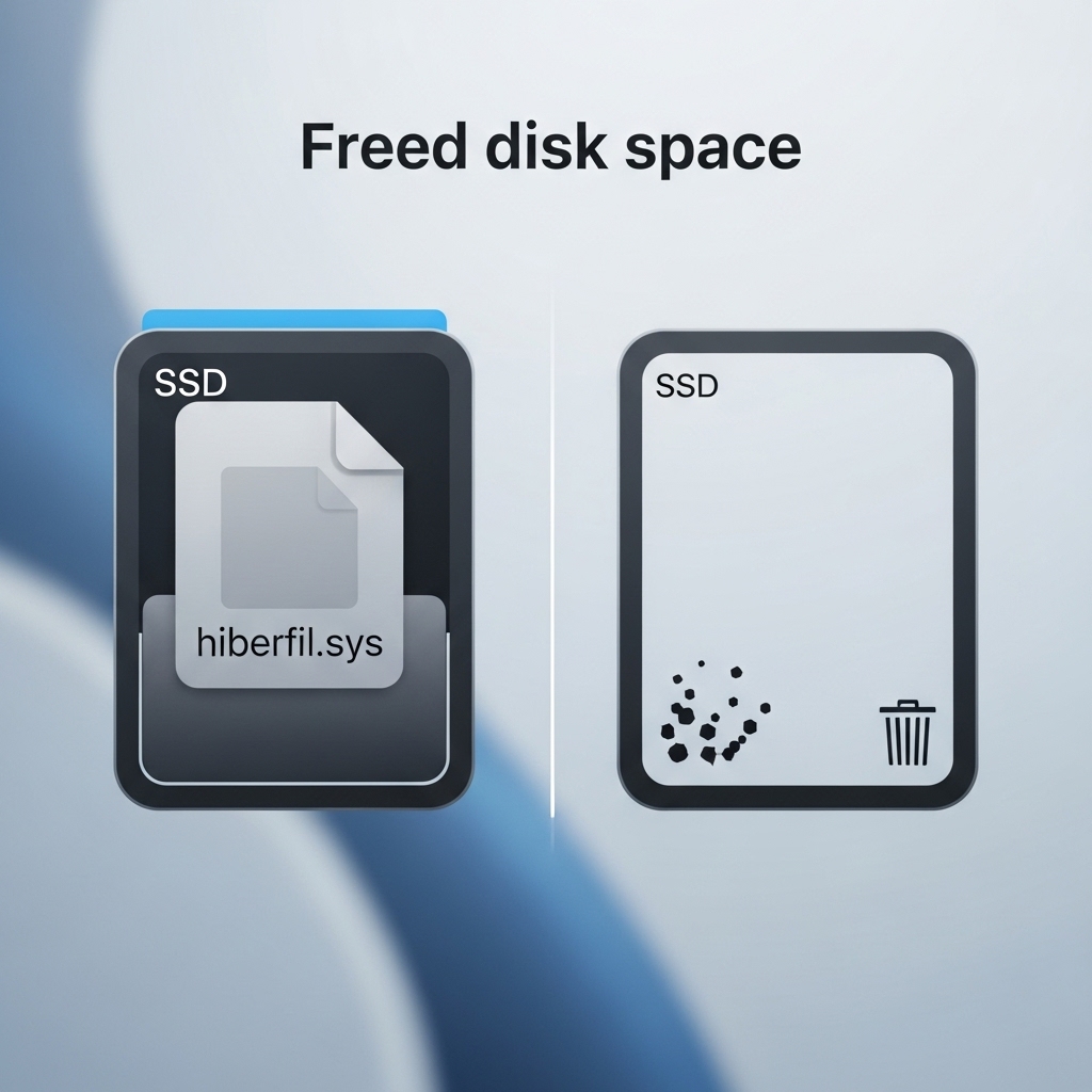 hiberfil.sys 파일을 삭제하여 윈도우 PC의 디스크 공간이 넓어진 모습을 시각적으로 표현한 이미지