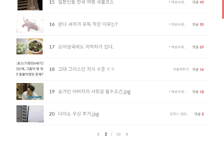 1위부터 100위까지의 전체 인기글 순위 페이지