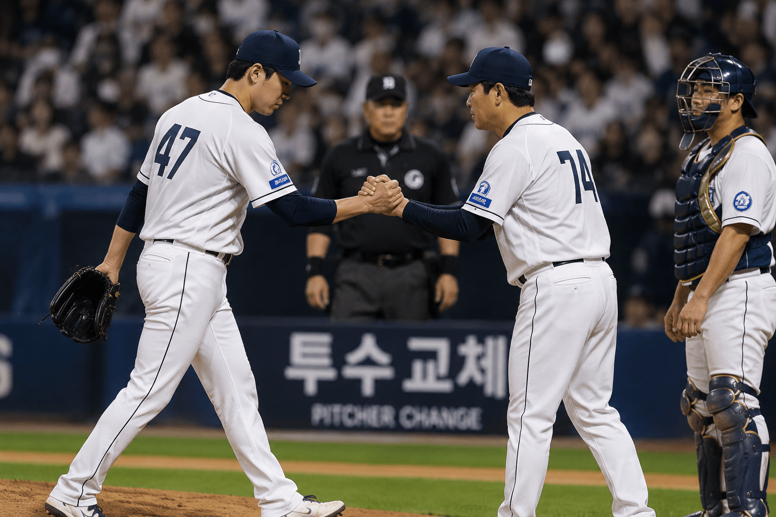 야구 투수 교체 장면