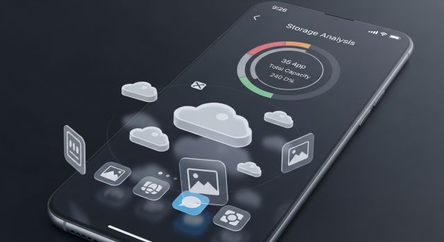 2026 스마트폰 저장공간 분석 화면과 클라우드 관리 개념 이미지