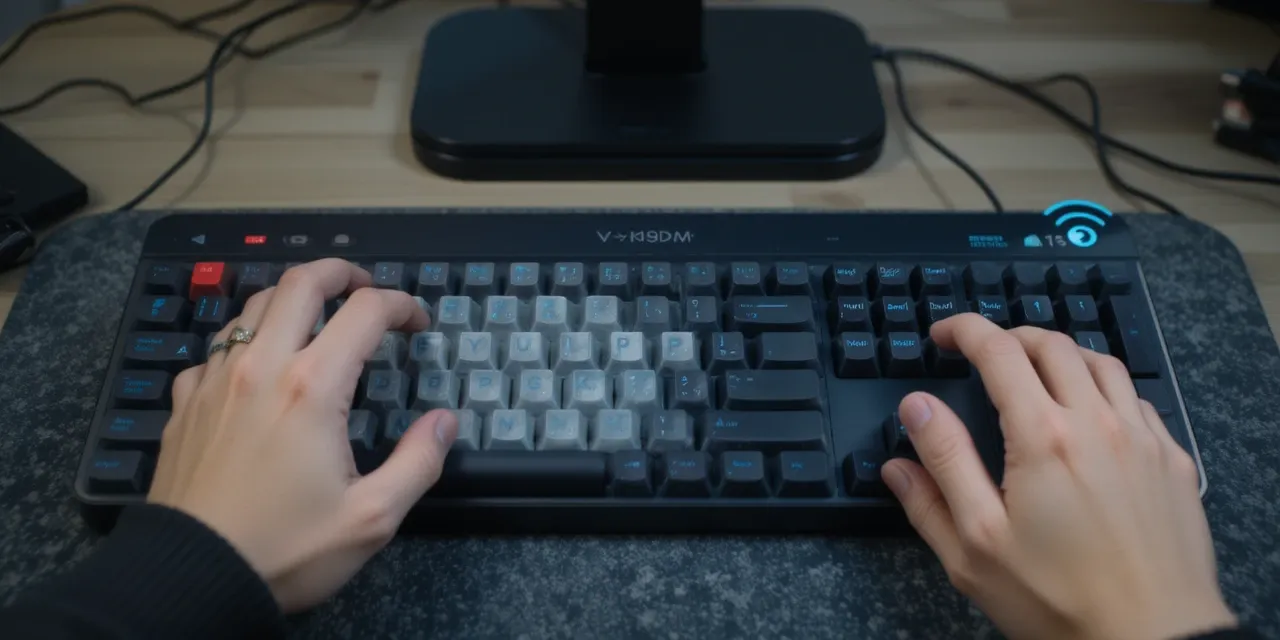기계식 키보드를 유선과 무선으로 전환하는 모습