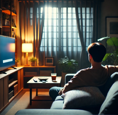 혼자서 TV보는 사진