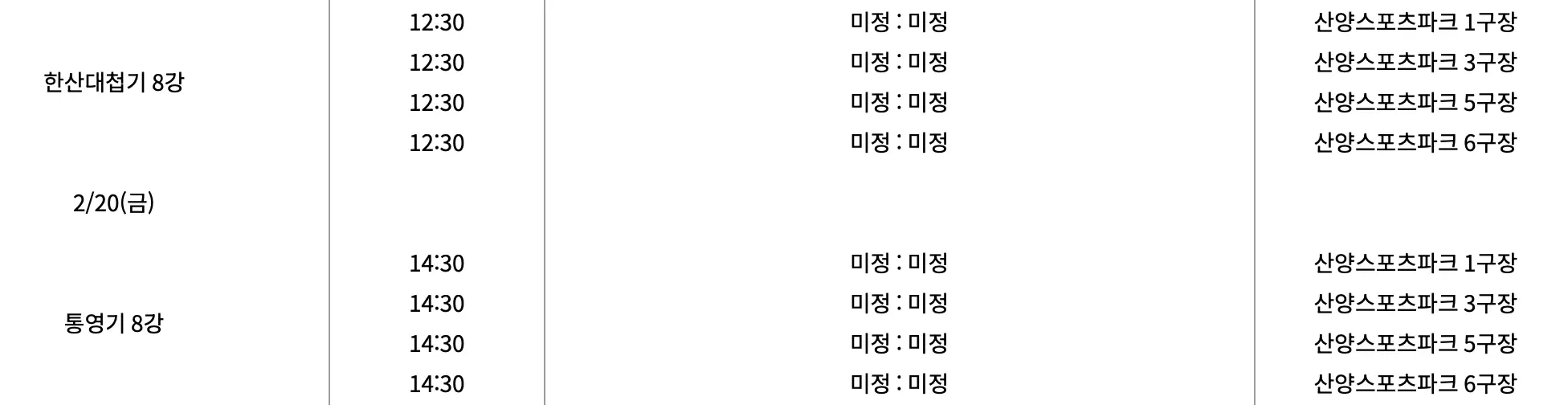 제62회 춘계 대학 축구 연맹전 본선 8강 경기 일정