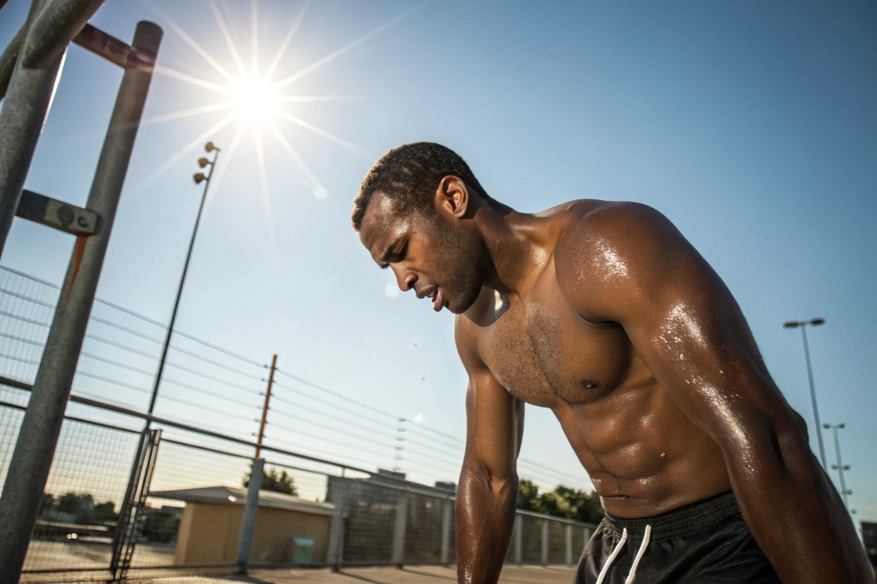 태양 아래서 땀흘리는 남성
